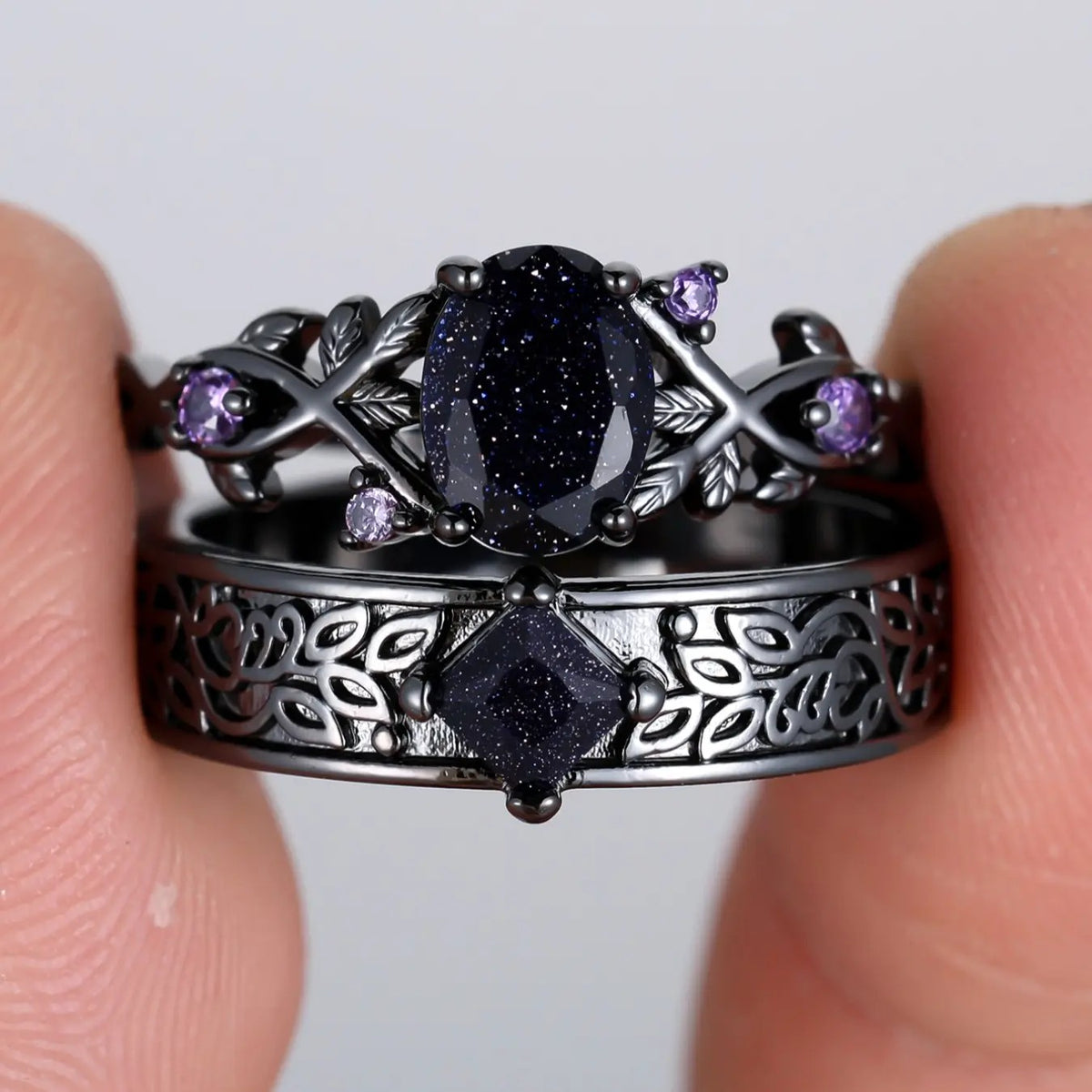 Romantic Blue Starry Gemstone Couple Ring Set