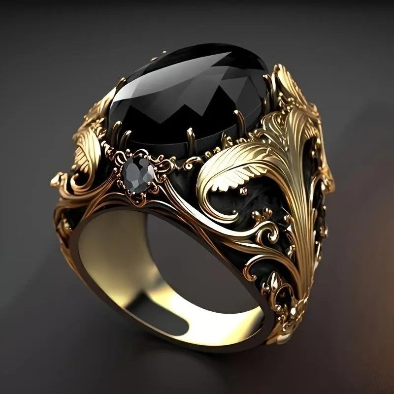 Retro Black Stone Filigree Ring