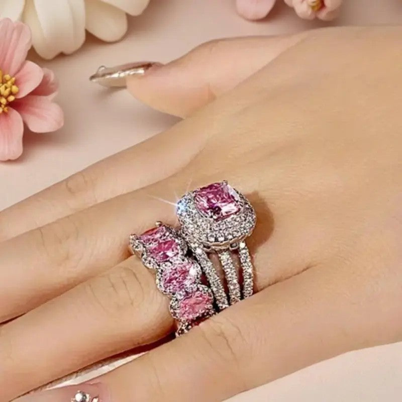 Classy Pink Zircon Halo Ring