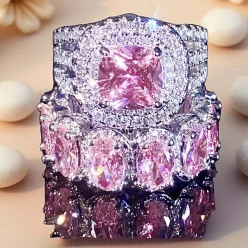 Classy Pink Zircon Halo Ring