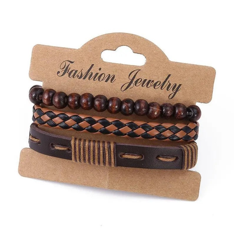 12pc Boho Vintage Leather & Bead Bracelet Set