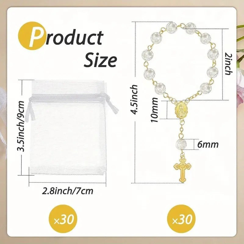 30pc Dainty Ivory Faux Pearl Rosary Set