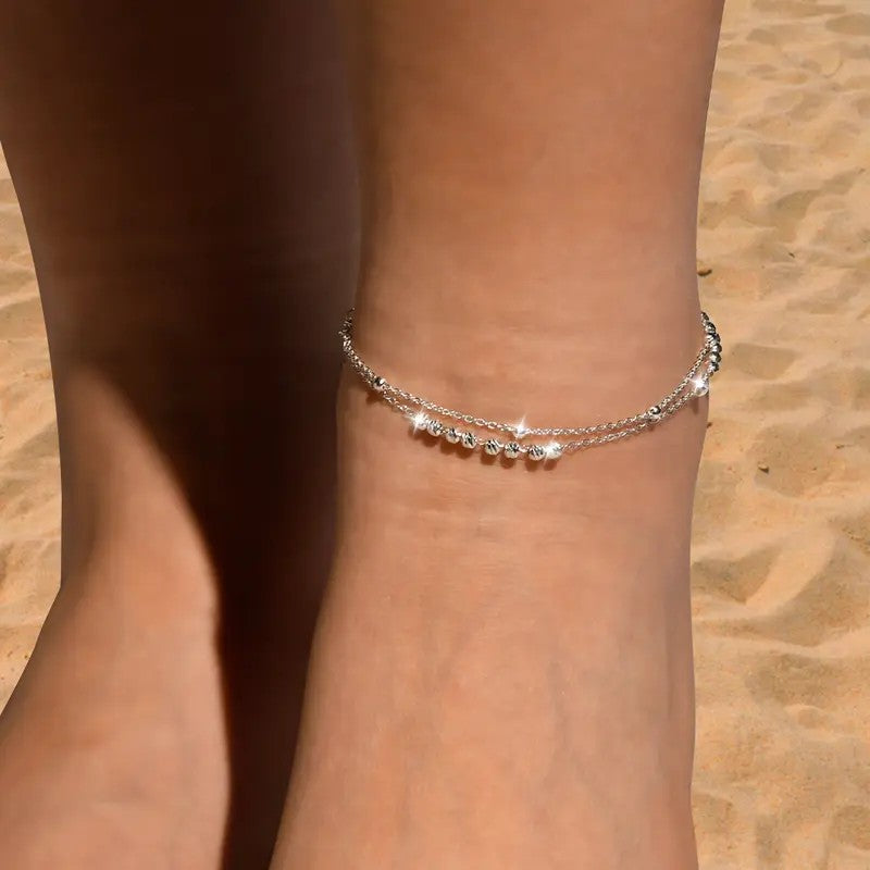 S925 Dainty Beaded Box Chain Anklet