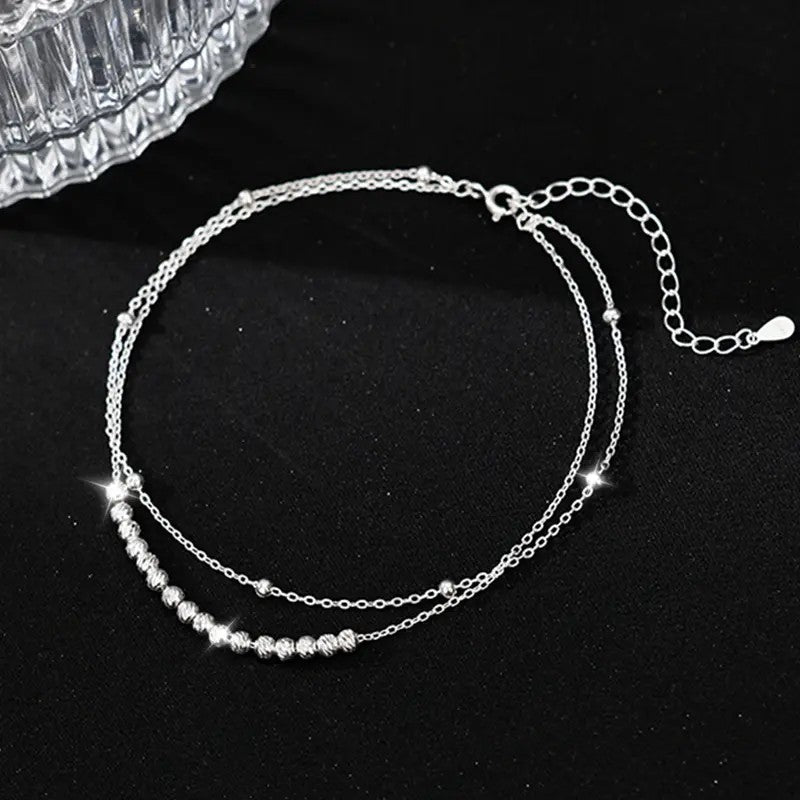 S925 Dainty Beaded Box Chain Anklet