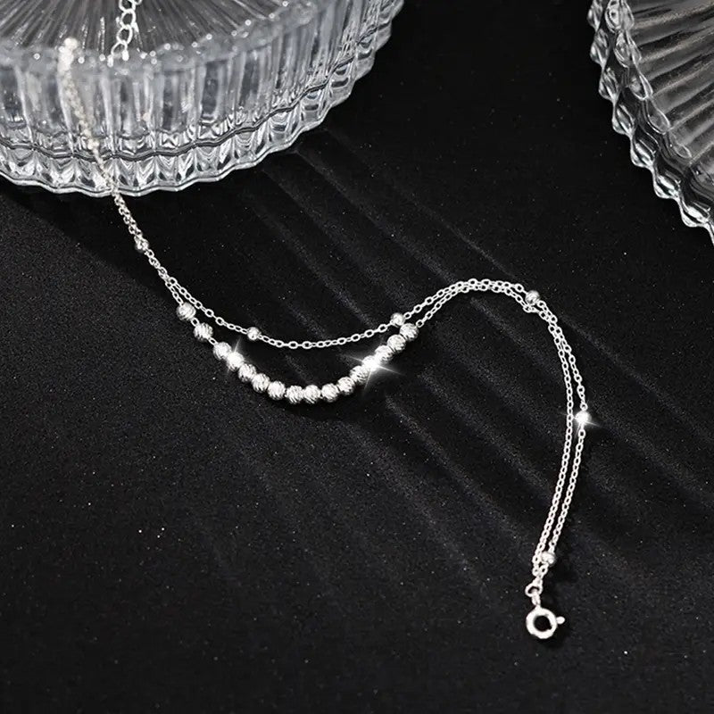 S925 Dainty Beaded Box Chain Anklet