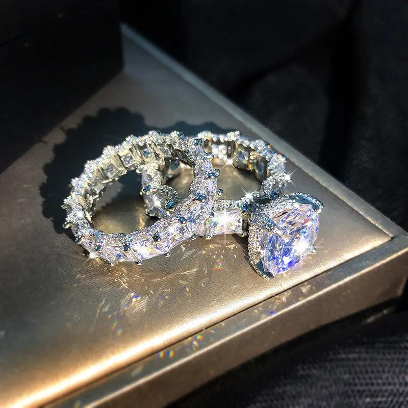 2pc Classy Mixed Cut Cubic Zirconia Ring Set