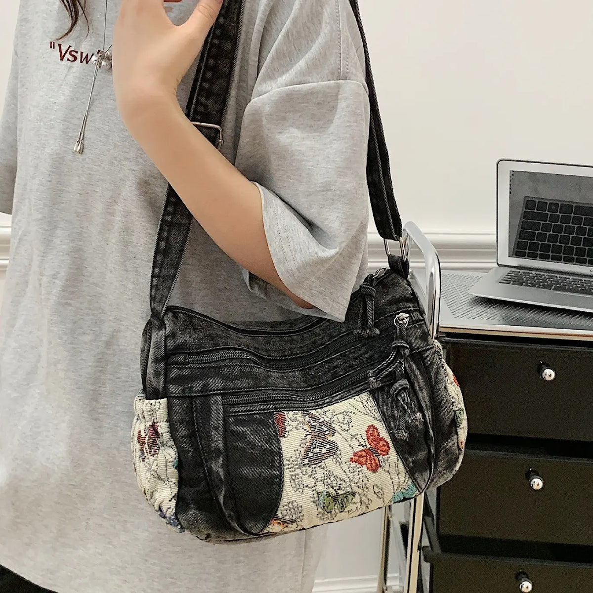 Boho Butterfly Patchwork Crossbody Bag