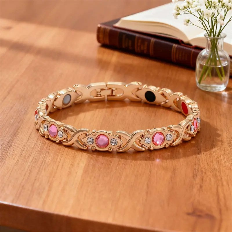 Classy Pink Zircon Clover Magnetic Bracelet