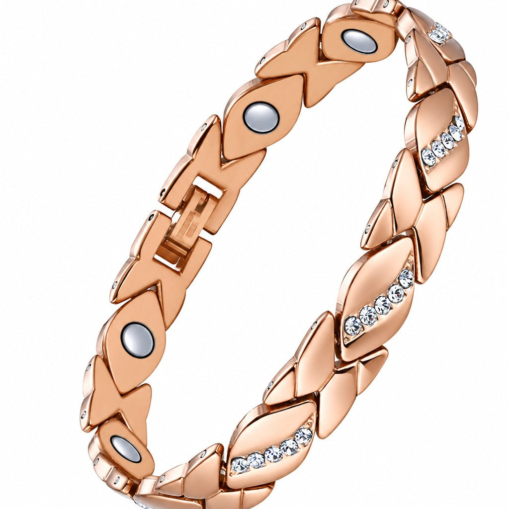 Classy Pink Zircon Clover Magnetic Bracelet