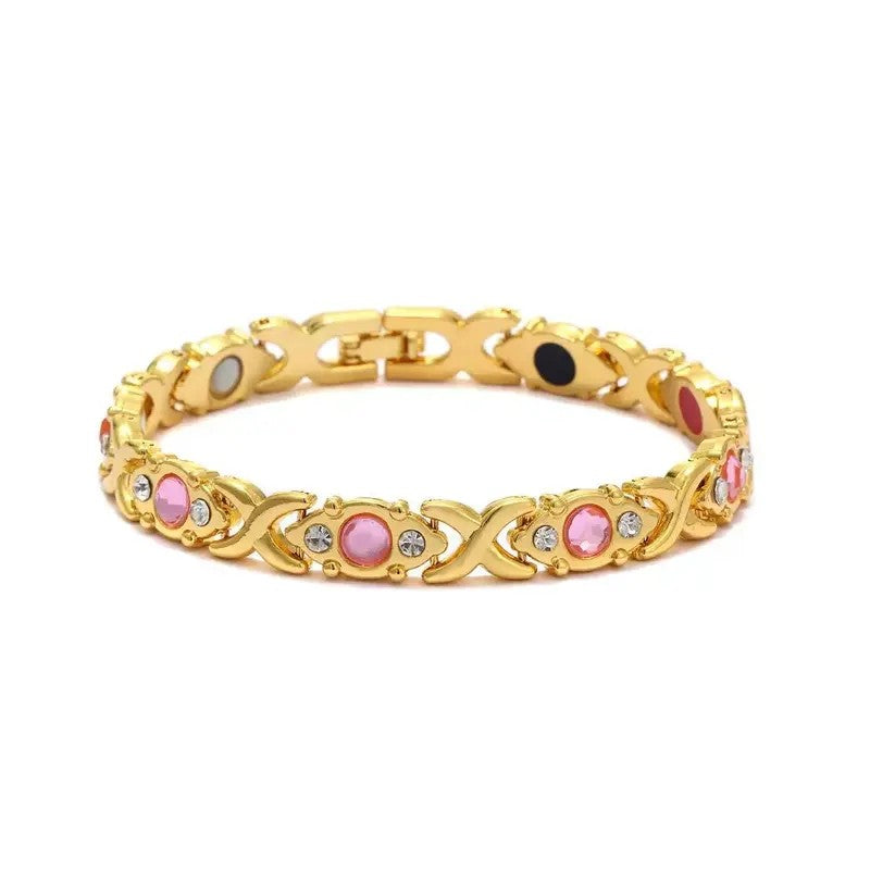 Classy Pink Zircon Clover Magnetic Bracelet