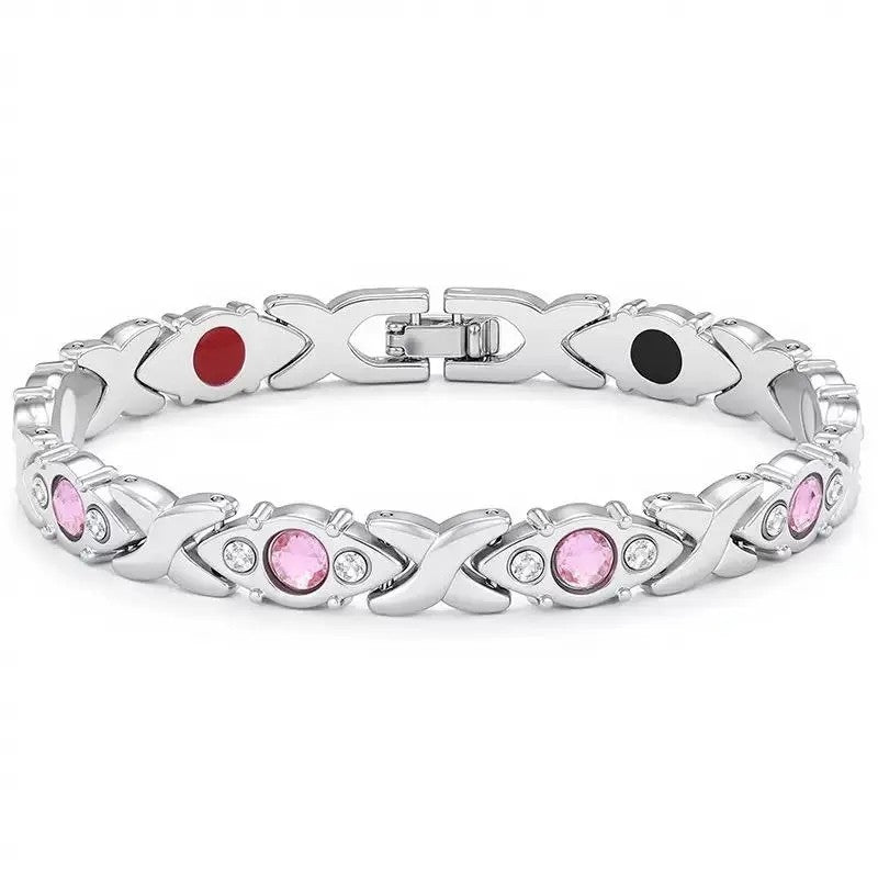Classy Pink Zircon Clover Magnetic Bracelet