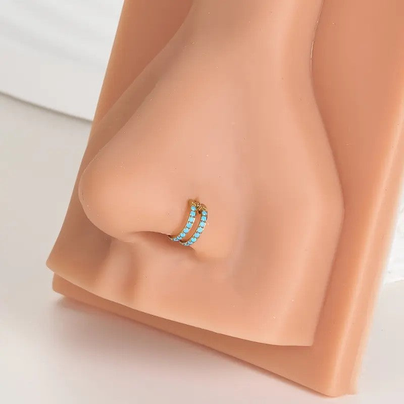Boho Turquoise Double Band Nose Ring