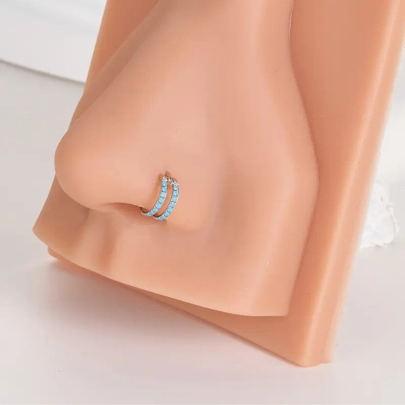 Boho Turquoise Double Band Nose Ring
