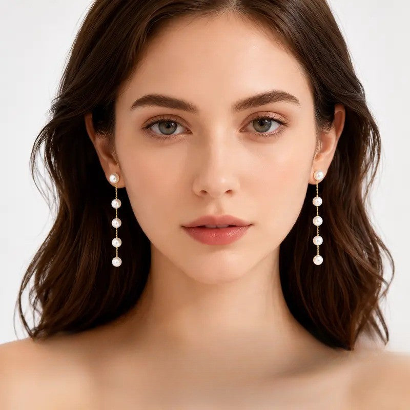 Elegant Linear Faux Pearl Drop Earrings