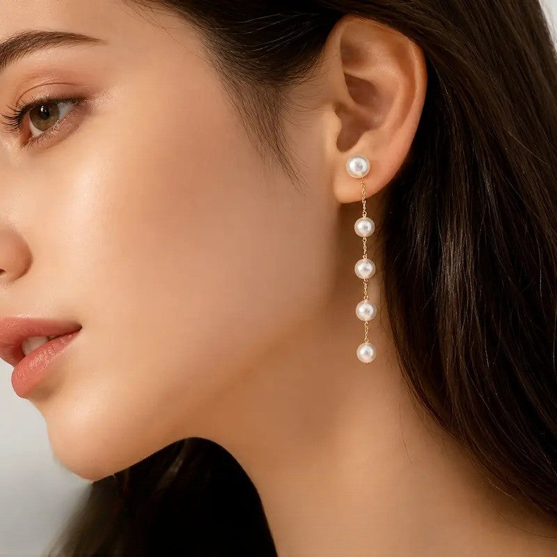 Elegant Linear Faux Pearl Drop Earrings