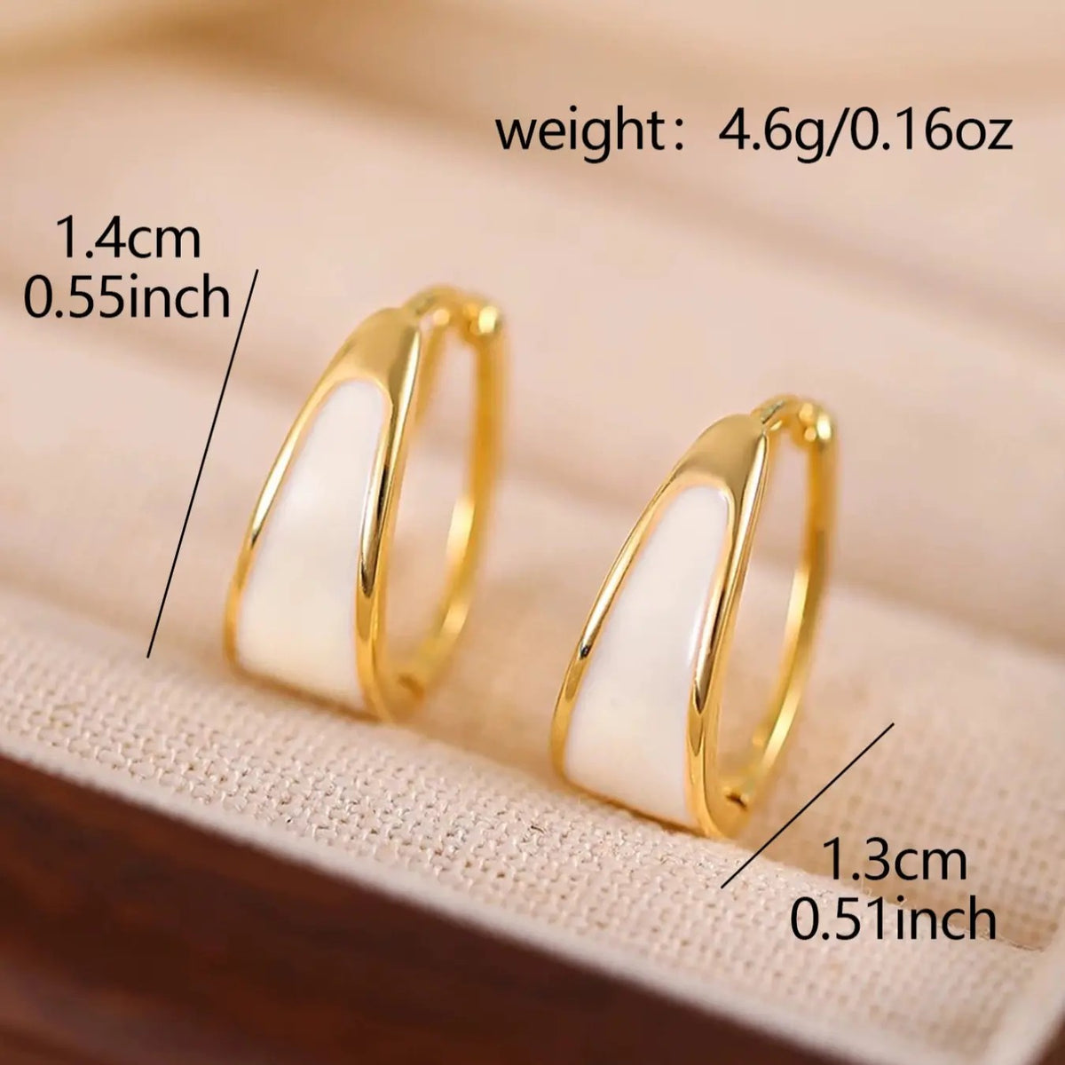 Classy White Enamel Geometric Hoop Earrings