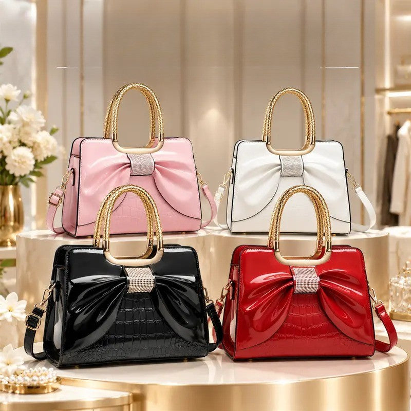 Elegant Croc Bow Top Handle Satchel