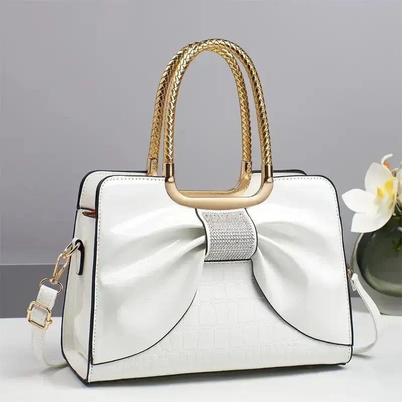 Elegant Croc Bow Top Handle Satchel