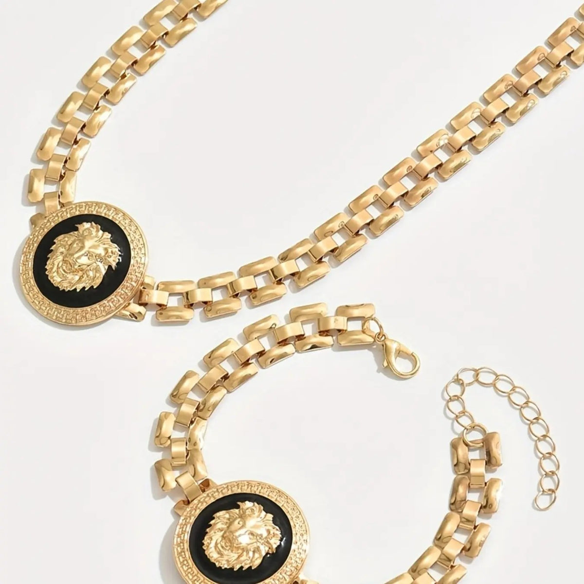 Classy Lion Head Necklace Bracelet Set