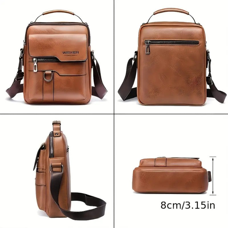 Retro Textured PU Leather Messenger Bag