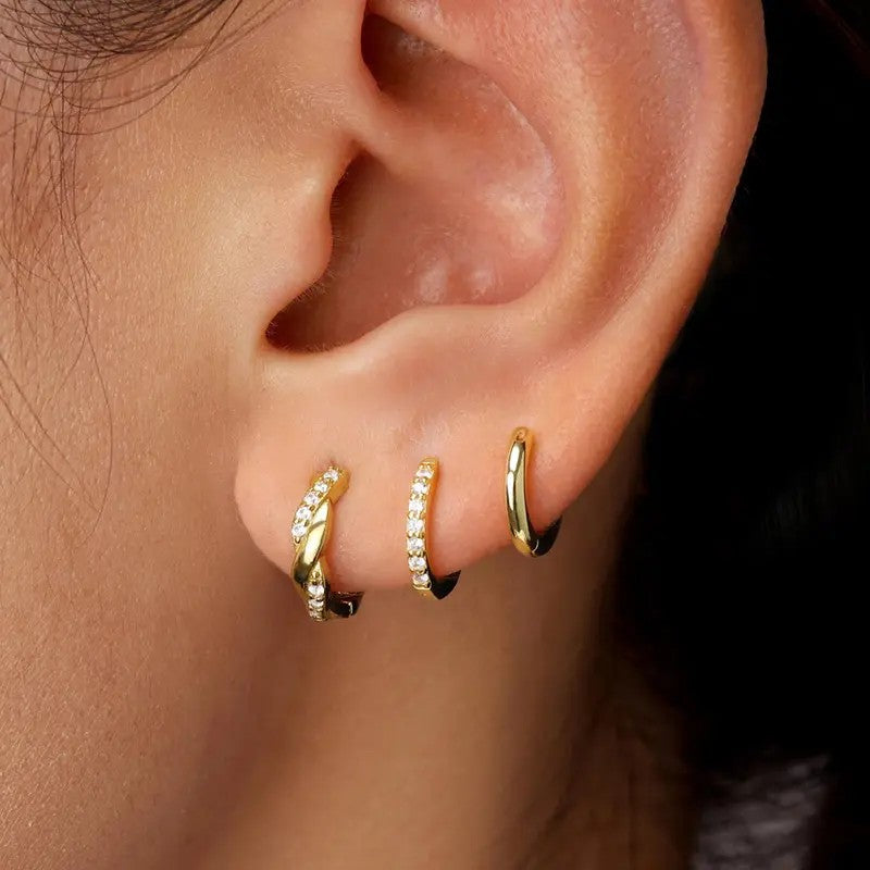 3pc Classy CZ Huggie Earring Set