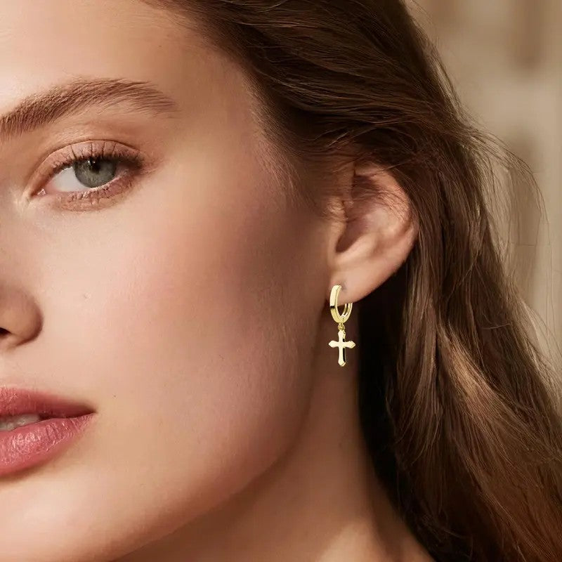 Classy Geometric Cross Dangle Hoop Earrings