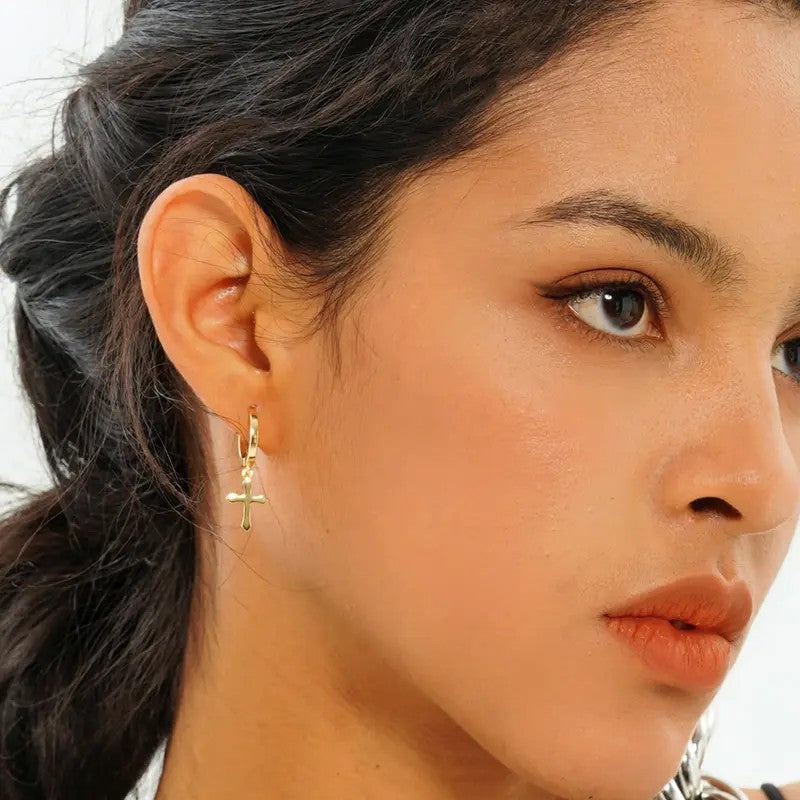 Classy Geometric Cross Dangle Hoop Earrings
