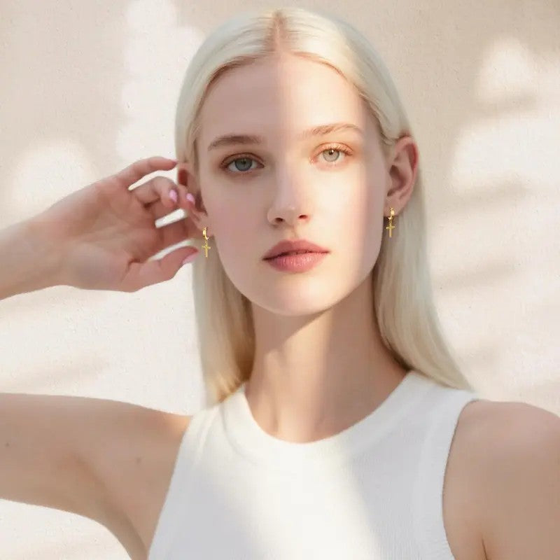 Classy Geometric Cross Dangle Hoop Earrings