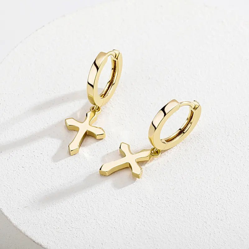 Classy Geometric Cross Dangle Hoop Earrings