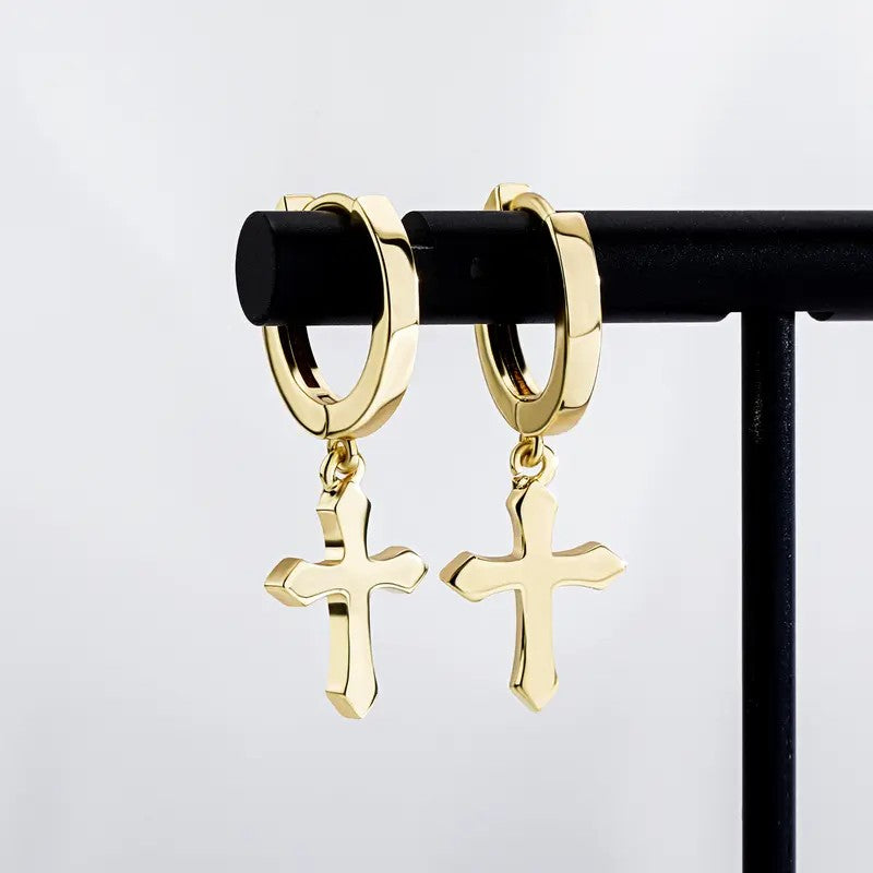Classy Geometric Cross Dangle Hoop Earrings