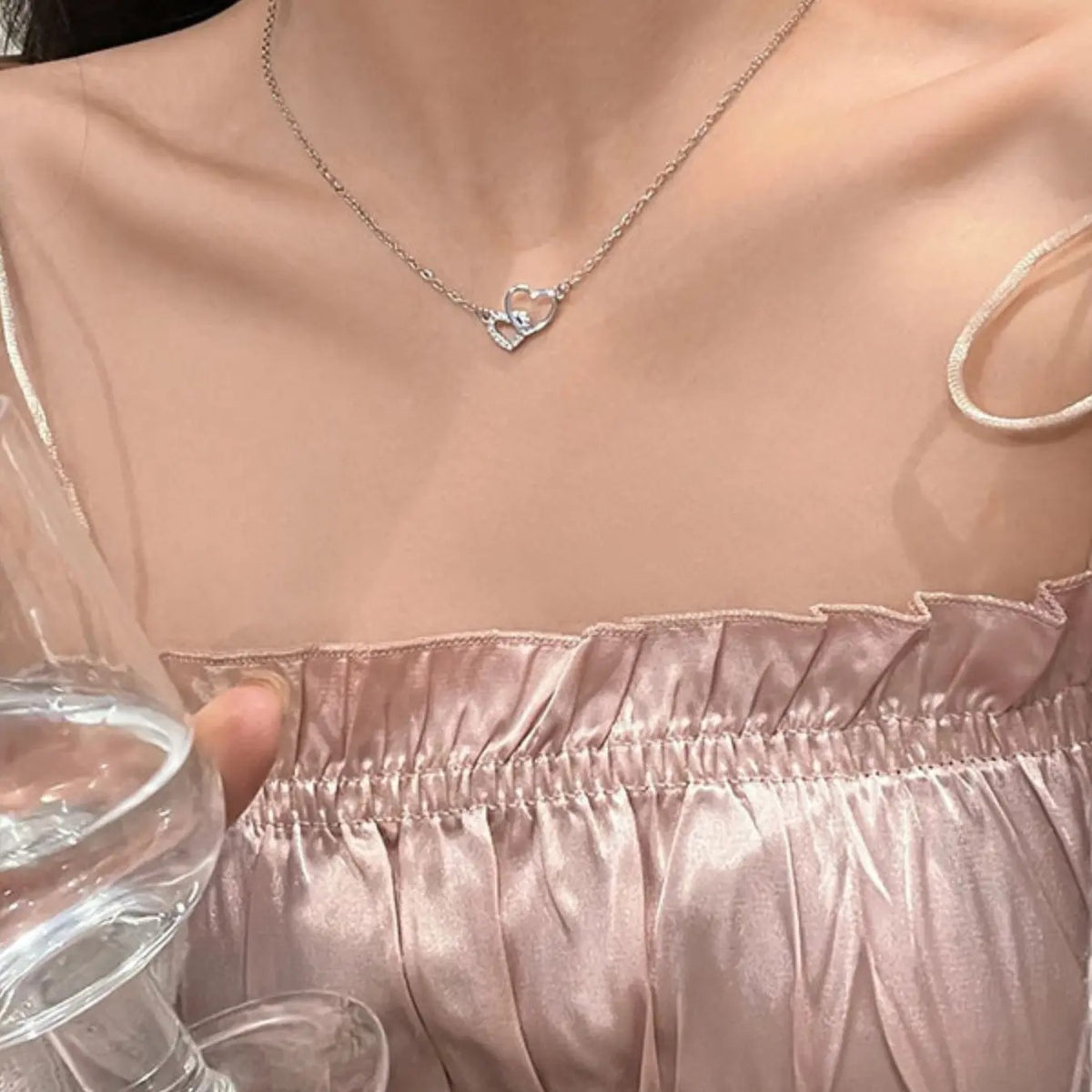 Dainty Interlocking Diamond Heart Necklace