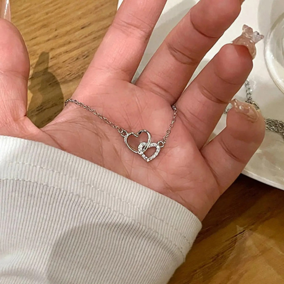 Dainty Interlocking Diamond Heart Necklace