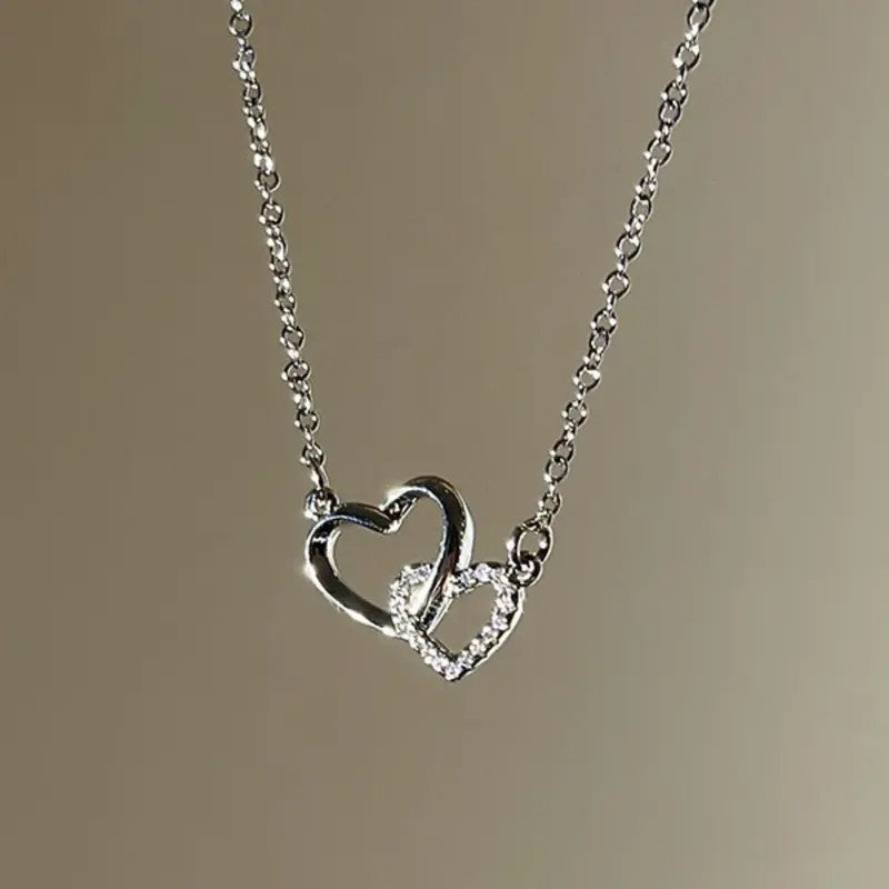 Dainty Interlocking Diamond Heart Necklace