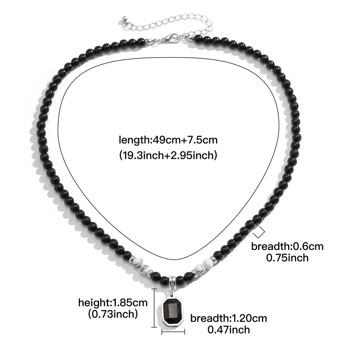 Boho Black Beaded Octagon Stone Necklace