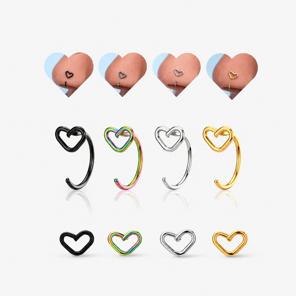 4pc Dainty Heart Nose Ring Set