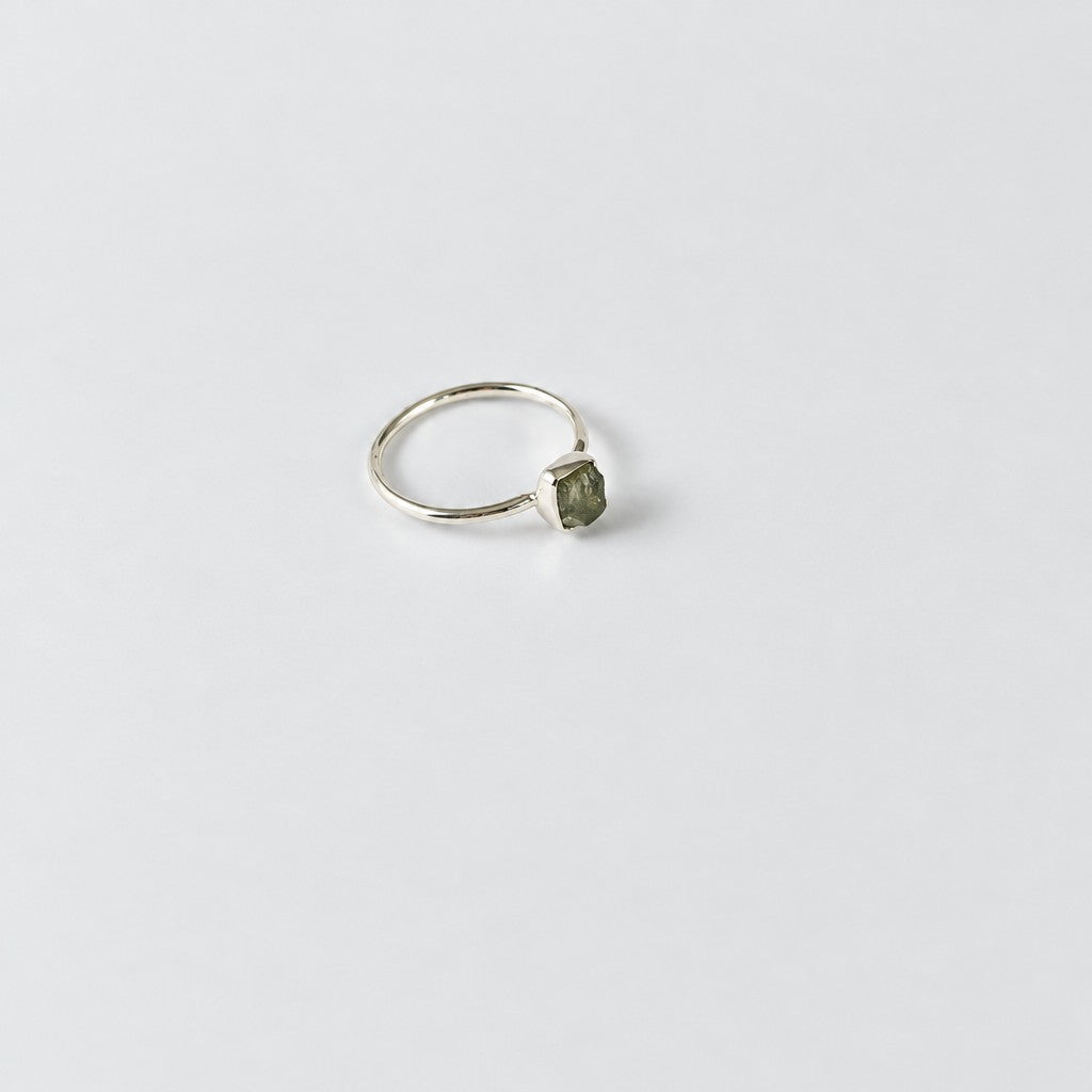 Dainty Moldavite Bezel Ring