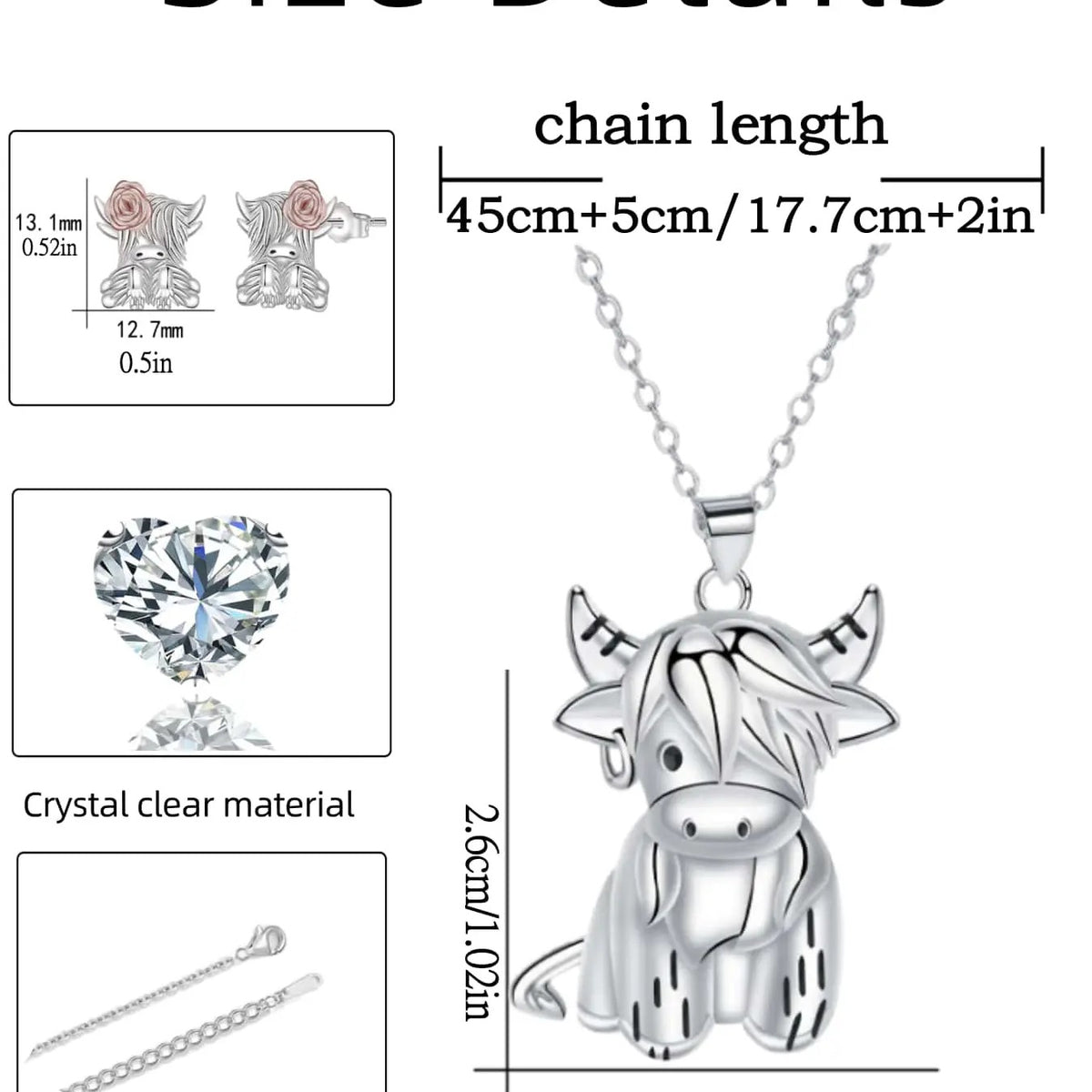 2pc Dainty Highland Cow Necklace And Earring Set