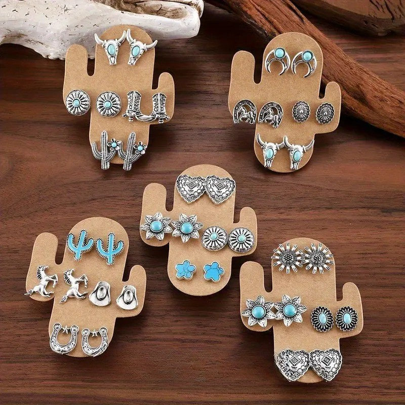 20pc Boho Western Motif Stud Earring Set