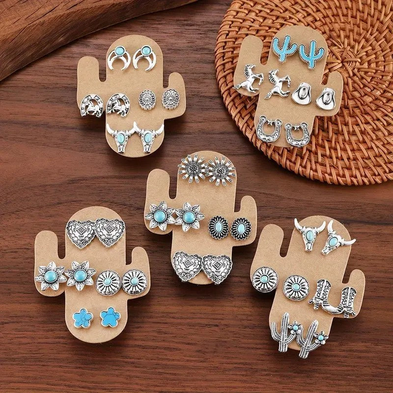 20pc Boho Western Motif Stud Earring Set