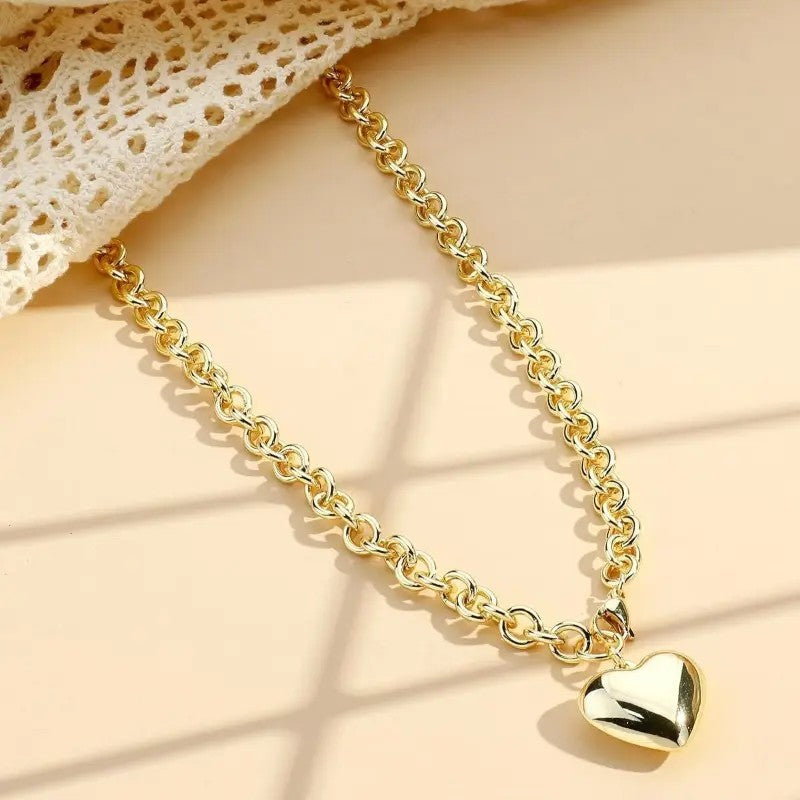 Classy Puffy Heart Pendant Necklace