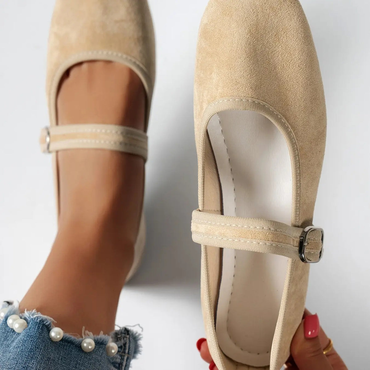 Retro Suede Square Toe Mary Jane Flats