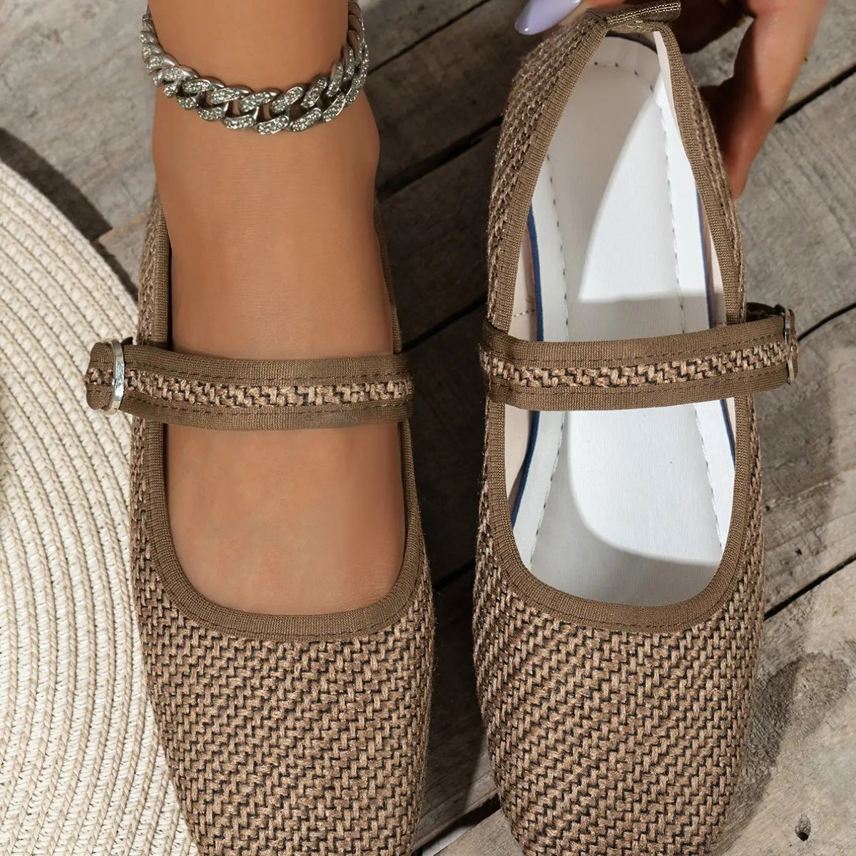 Retro Suede Square Toe Mary Jane Flats
