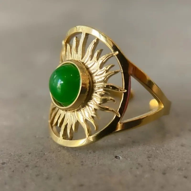 Boho Sunburst Green Stone Ring