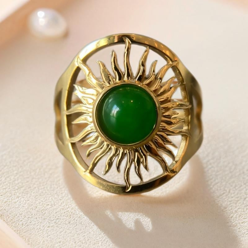 Boho Sunburst Green Stone Ring