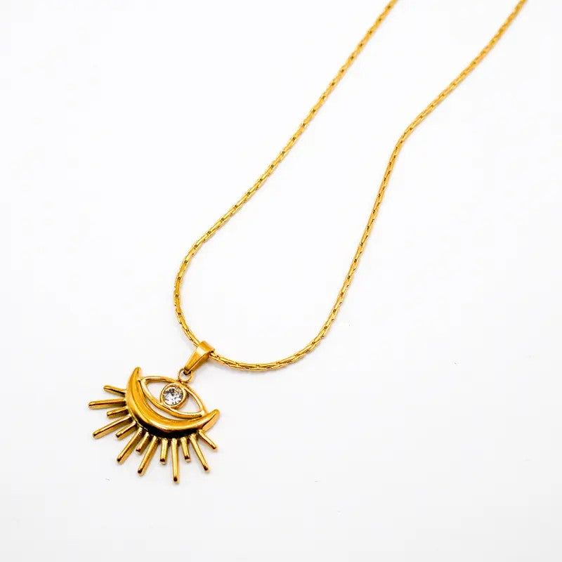Dainty Sunburst Evil Eye Necklace