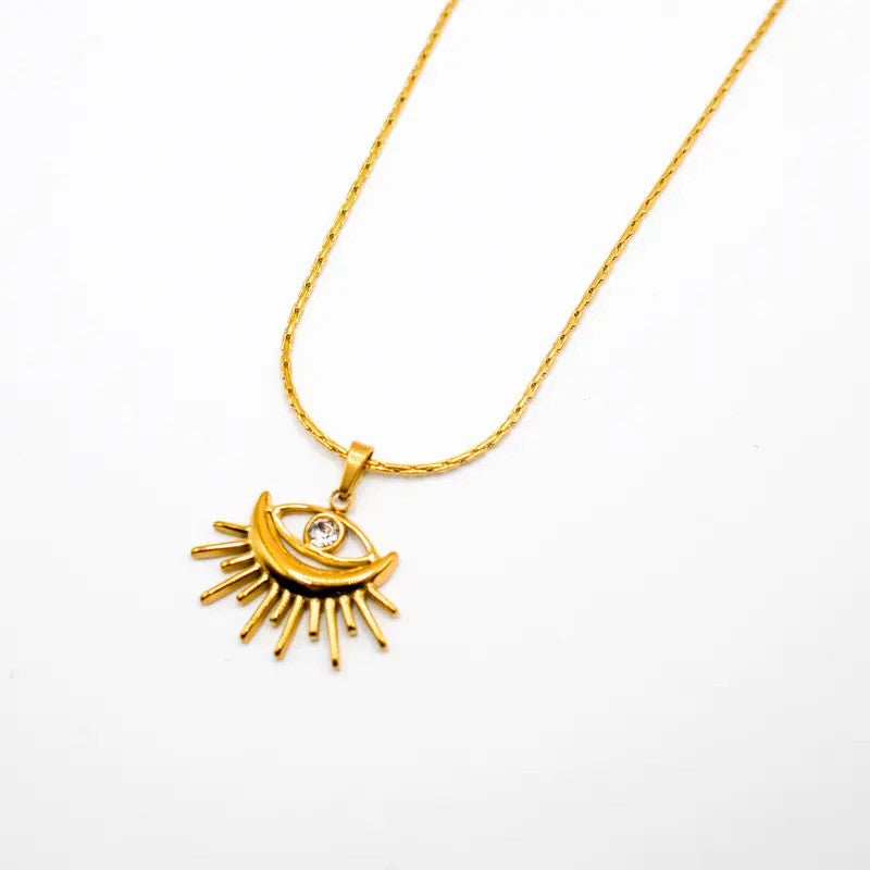 Dainty Sunburst Evil Eye Necklace