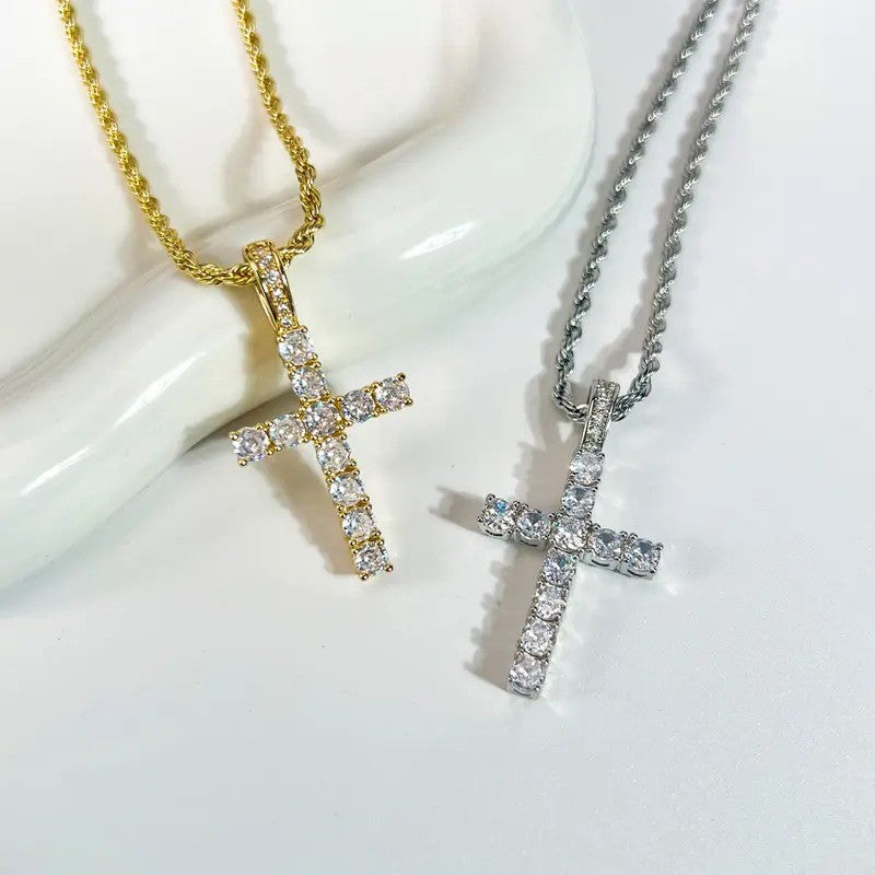 18k Elegant Zircon Cross Necklace
