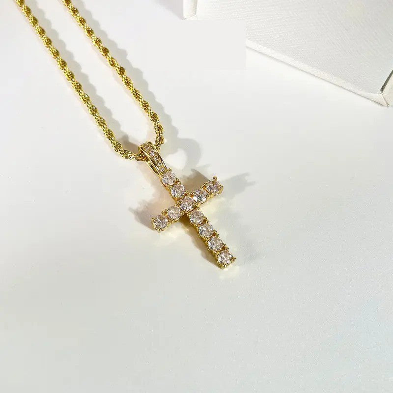 18k Elegant Zircon Cross Necklace