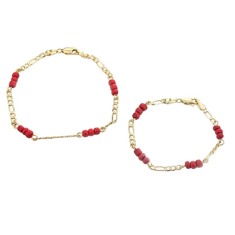 14k Dainty Red Bead Link Bracelet