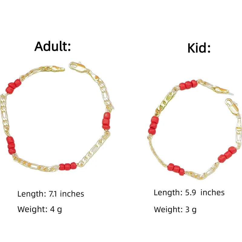 14k Dainty Red Bead Link Bracelet